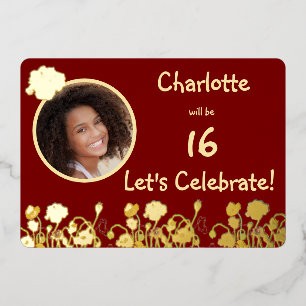 Deep Red & Gold Wild Poppy 16th Birthday