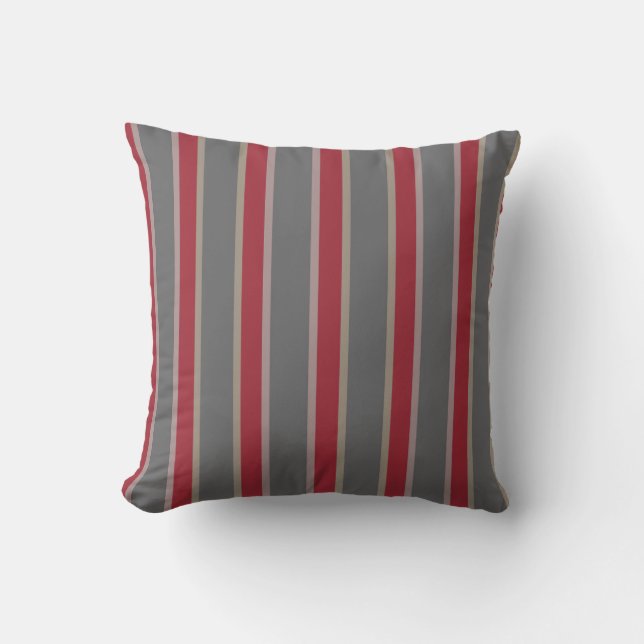 Deep Red, Gray Mauve beige Stripe Cushion 2 (Front)