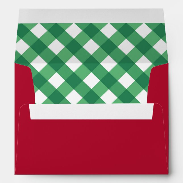 Deep Red % Green Chequered Liner Christmas Envelope (Back (Bottom))