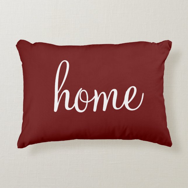Deep red "home" customisable pretty decorative cushion (Front)