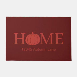 Deep Red HOME Pumpkin Typography and Address Doormat