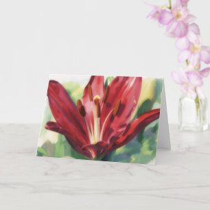 Deep Red Lily Flower Art Note Card