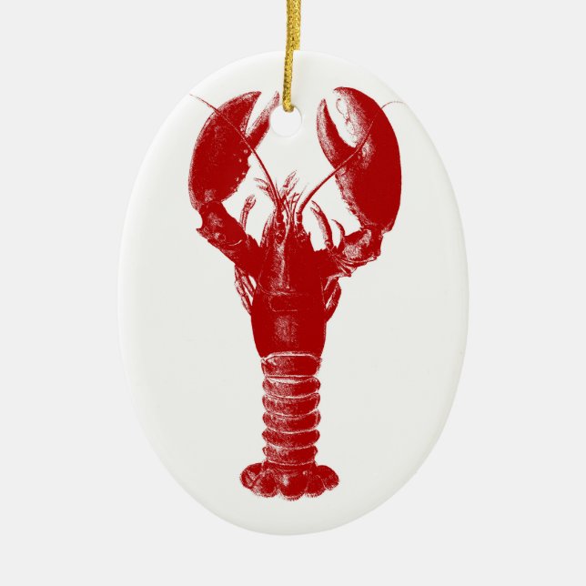 Deep Red Lobster on White Ceramic Tree Decoration (Front)