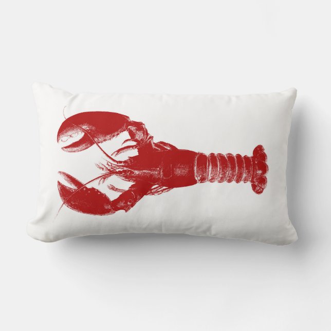 Deep Red Lobster on White Lumbar Cushion (Front)