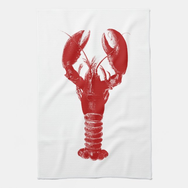 Deep Red Lobster on White Tea Towel (Vertical)