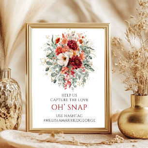 Deep Red Marsala Floral Oh Snap Wedding Sign