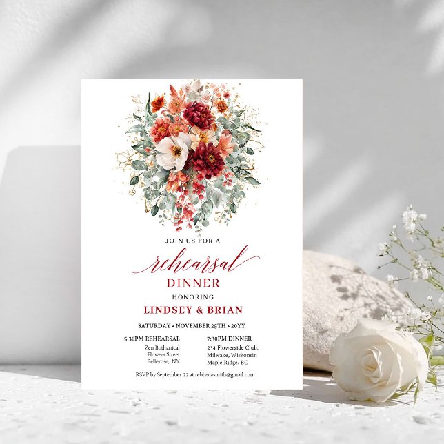 Deep Red Marsala Floral Rehearsal Dinner Invitatio Invitation (Deep Red Marsala Floral Rehearsal Dinner Invitation

)