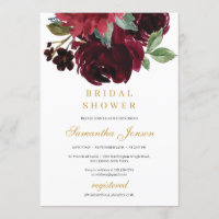 Deep red merlot flowers and gold winter bridal
