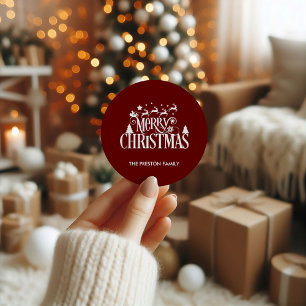 Deep Red Merry Christmas Classic Round Sticker