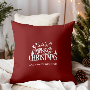 Deep Red Merry Christmas Cushion