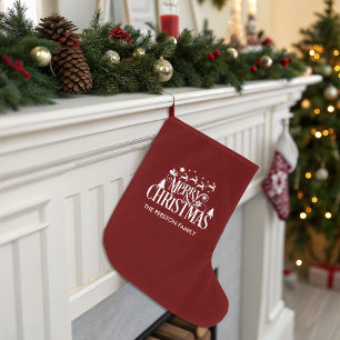 Deep Red Merry Christmas Large Christmas Stocking