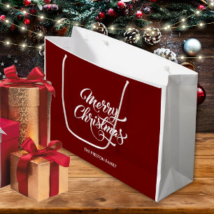 Deep Red Merry Christmas Large Gift Bag