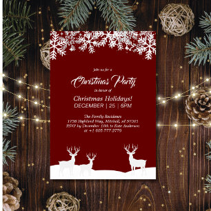 Deep Red Merry Christmas Party Invitation