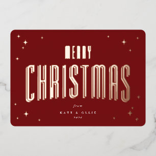 Deep Red Merry Christmas Retro Stars Flat