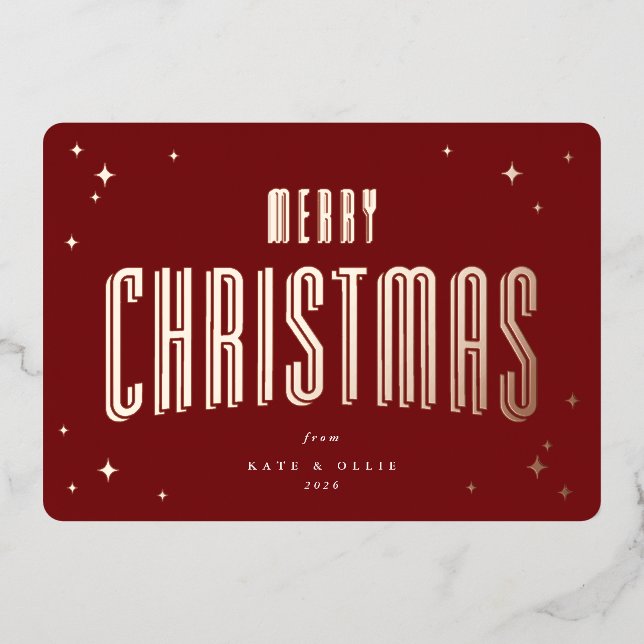 Deep Red Merry Christmas Retro Stars Flat (Front)