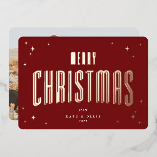 Deep Red Merry Christmas Retro Stars Photo