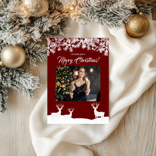 Deep Red Merry Christmas Your Photo Postcard