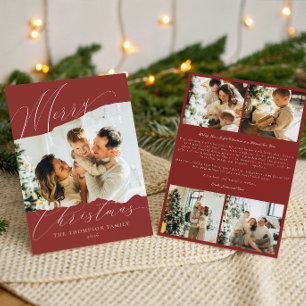Deep Red Minimalist Elegant Family Photo Christmas Holiday Card