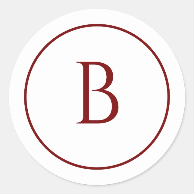 Deep Red Modern Monogram Christmas Envelope Classic Round Sticker (Front)