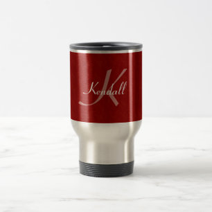 Deep Red Monogram Travel Mug