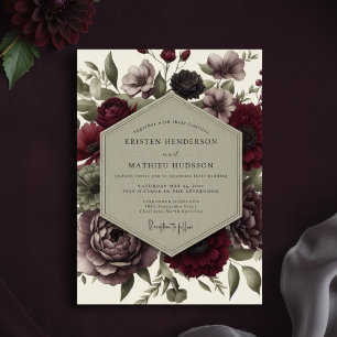 Deep Red Moody Bloom Wedding Invitation