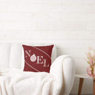 Deep Red Noel Typography Christmas Cushion