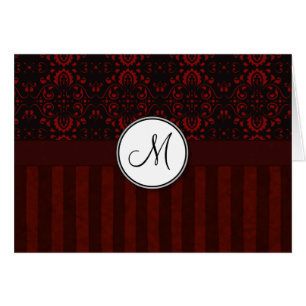 Deep Red on Black Damask and Stripes with Monogram