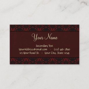 Deep Red on Black Damask and Stripes with Monogram Business Card
