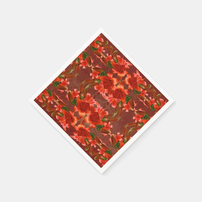 Deep Red Oriental Lily - Enhanced Napkin (Corner)