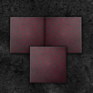 Deep Red Ornate Damask Pattern On Black Tile
