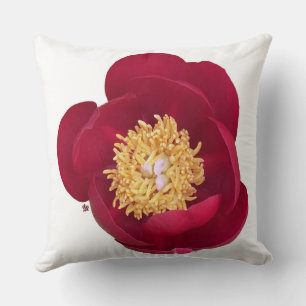 Deep Red Peony Throw Pillow
