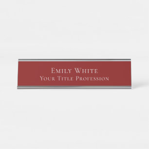 Deep Red Plain Elegant Professional Modern Desk Name Plate