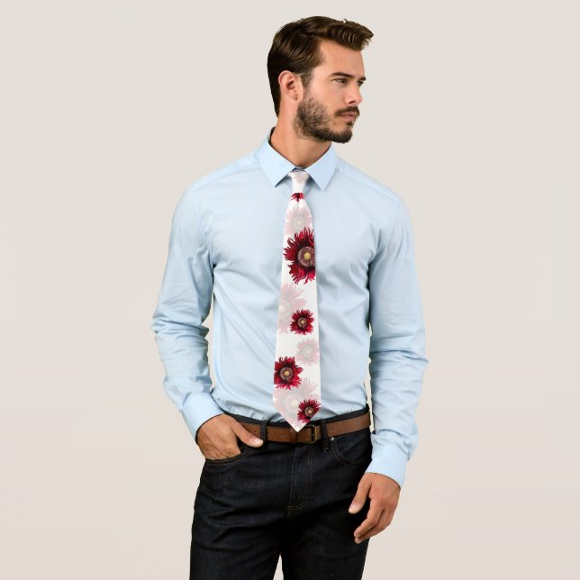 Deep red poppies on white background tie (In Situ)
