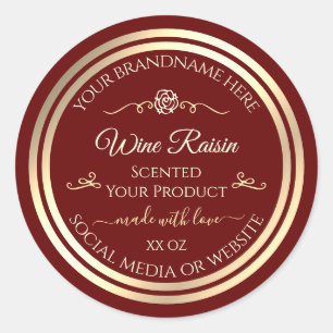 Deep Red Product Label Gold Frame and Vintage Rose