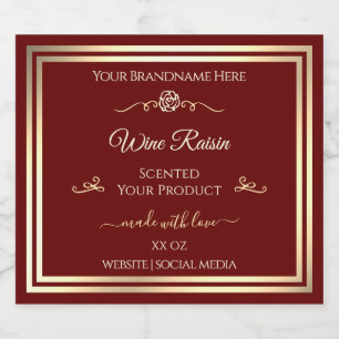 Deep Red Product Label Gold Frame and Vintage Rose