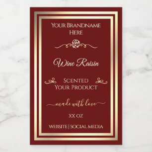 Deep Red Product Label Gold Frame and Vintage Rose