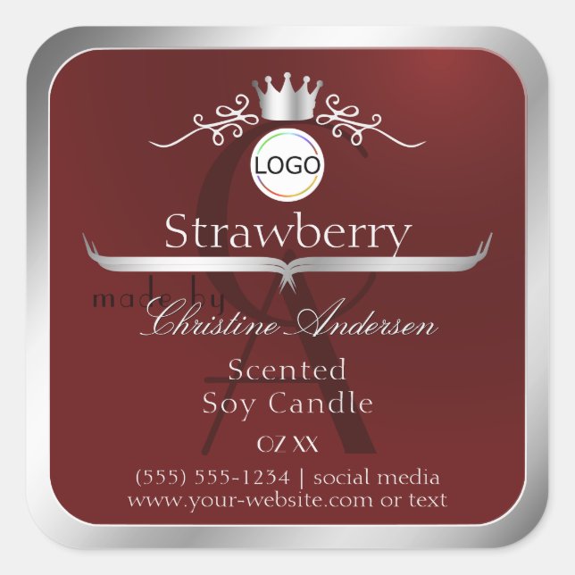 Deep Red Product Label Silver Frame Logo Monogram (Front)