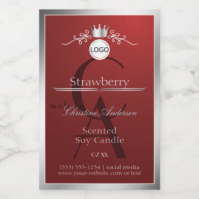 Deep Red Product Label Silver Frame Logo Monogram (Single Label)