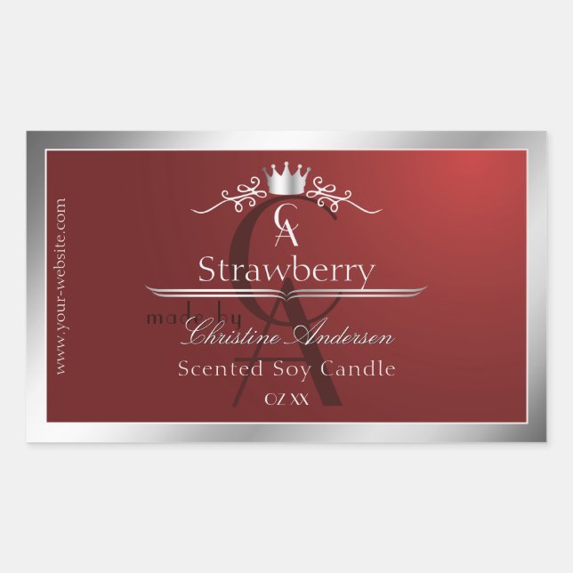 Deep Red Product Label with Silver Frame Monogram (Front)