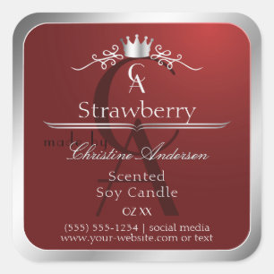 Deep Red Product Label with Silver Frame Monogram