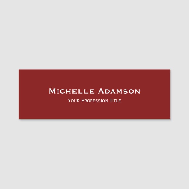 Deep Red Professional Plain Modern Name Tag (Front)