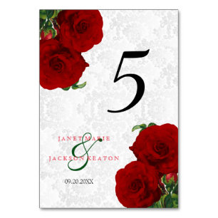 Deep Red Rose Floral Wedding - Table Card