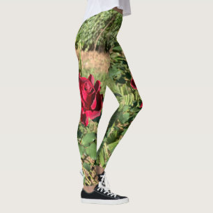 Deep red rose leggings