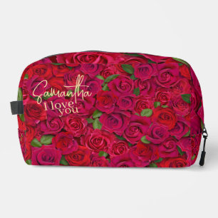 Deep Red Rose Pattern I Love You With Custom Name Dopp Kit