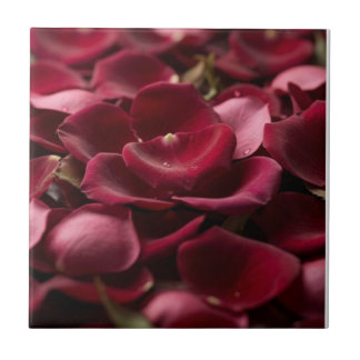 Deep Red Rose Petals Elegant Floral Ceramic Tile