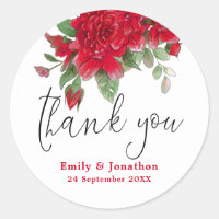 Deep Red Roses Elegant Script Thank You Names