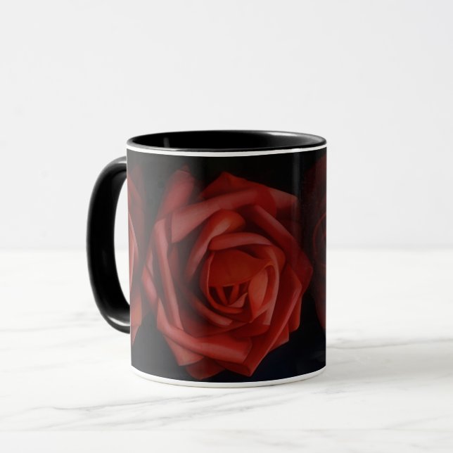 Deep Red Roses Flower Art Mug (Front Left)
