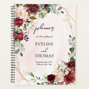 Deep Red roses fresh greenery gold frame wedding Planner