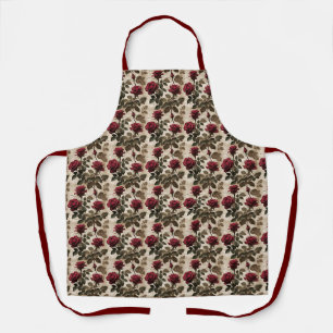 Deep Red Roses With Dark Green Leaves Apron