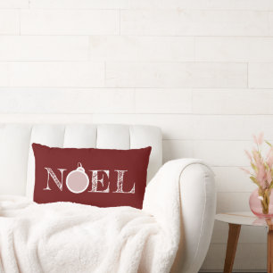 Deep Red Rustic Noel Typography Christmas  Lumbar Cushion